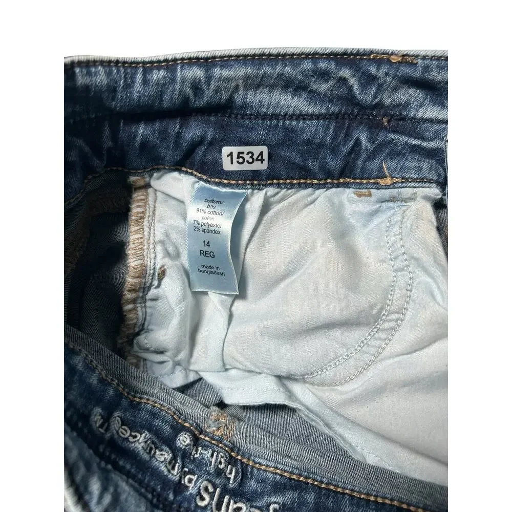 Maurices Women's 14 REG High Rise Distressed Raw Seam Flared Blue Jeans 30x31.5